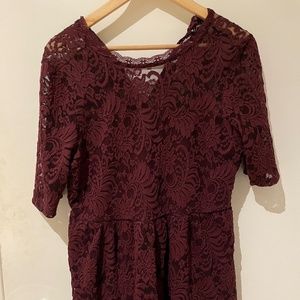 US 0 Torrid Maroon Lace Babydoll Blouse